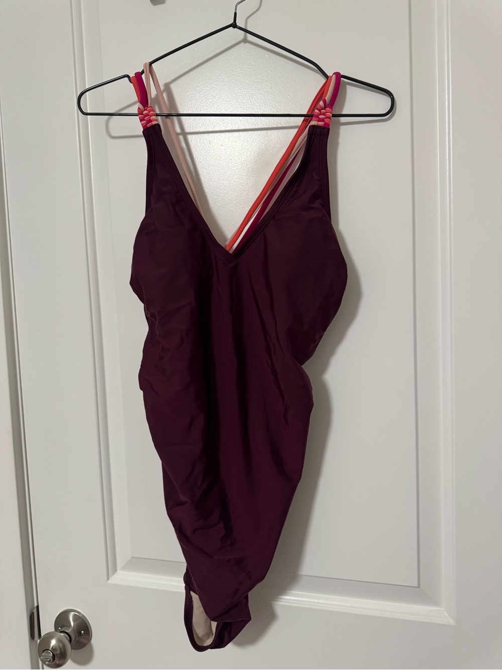Kona Sol Plum One-Piece Swimsuit with Pink and Coral Straps